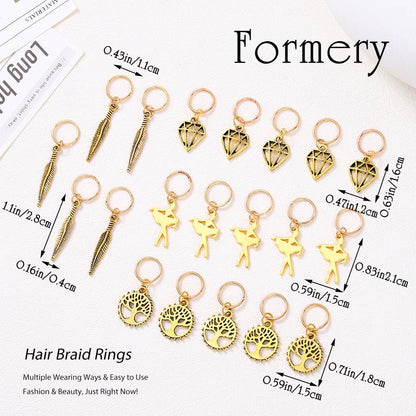 Feather Braid Hair Charms Gold Tree of Life Loc Jewelry Diamond African Dreadlock Accessories for Black Women (20PCS)