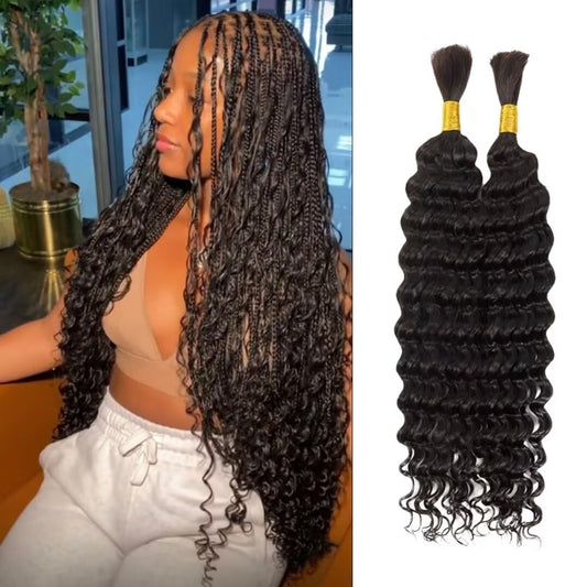 Human Braiding Hair 100G 22 Inch Deep Wave Bulk Human Hair for Braiding Hair 100% Virgin Human Hair Micro No Weft Human Hair Extensions 2Bundles(Natural Black#,22Inch)